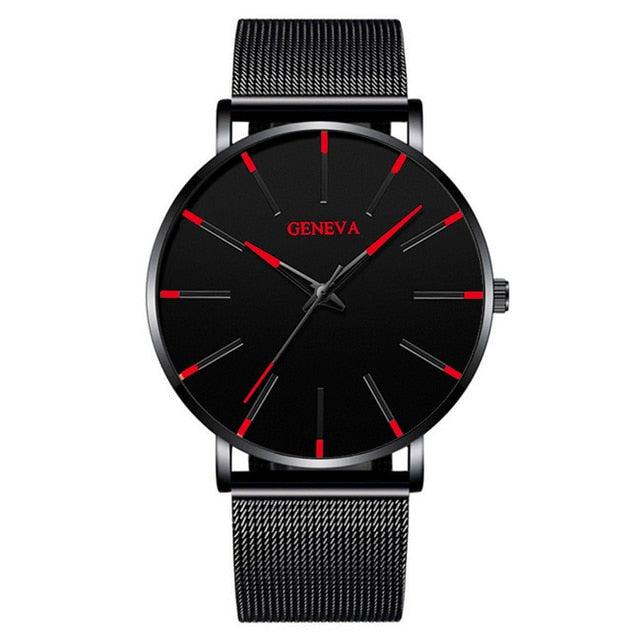 Ultra Thin Quartz Watch  | Mesh Black Red- Tilbehøret